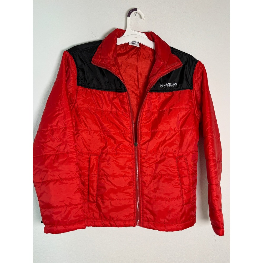Magellan Outdoors Boys Red Black‎ Puffer Jacket Size L 14/16 Quilted Full Zip